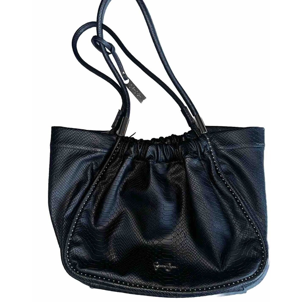 Jessica Simpson Black Rosanna Tote Faux Snakeskin Magnetic Closure Mint!!